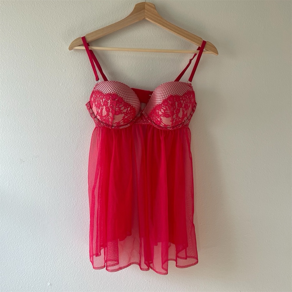 Victoria's Secret Elegant Red Lace Babydoll Lingerie 36C